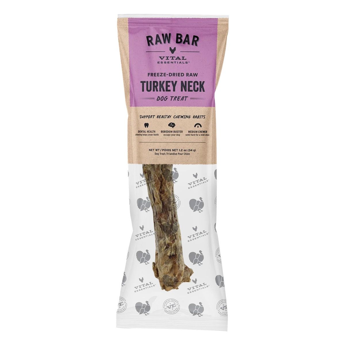 Vital Essentials Freeze Dried Raw Turkey Neck Single Ingredient Dog Chew 1.2oz