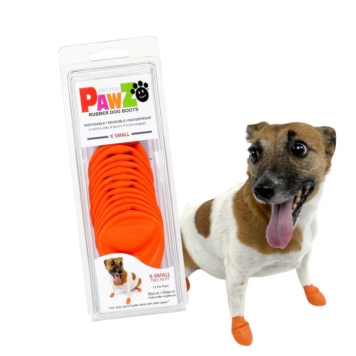 PawZ Rubber Dog Boots, 12 Boots, Size: X-Small - Orange