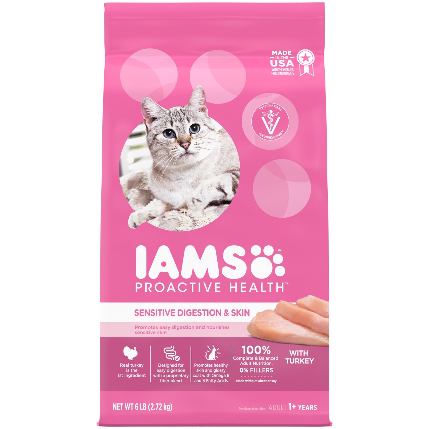 Iams Proactive Health Sensitive Digestion and Skin Dry Cat Food, Size: 6lb