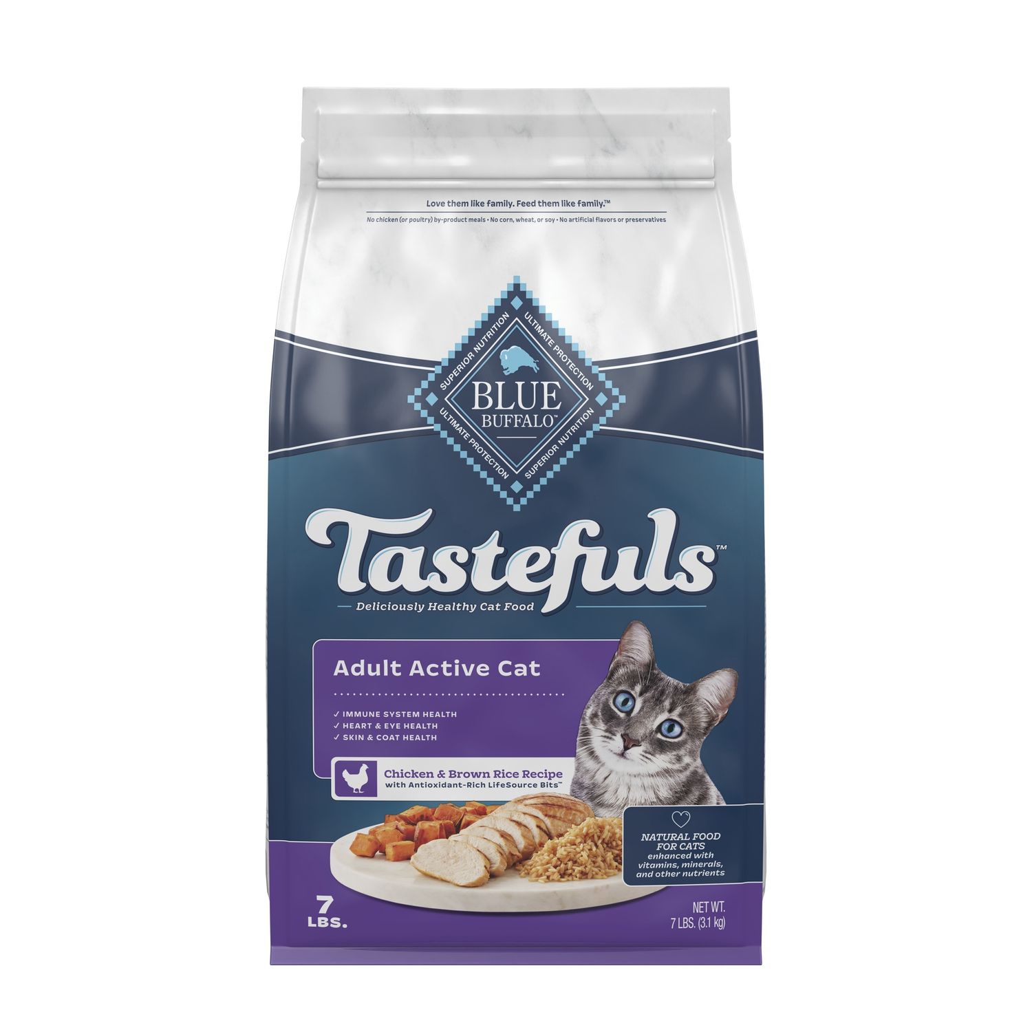 Blue Buffalo Tastefuls Adult Active Chicken &amp; Brown Rice Dry Cat Food, Size: 7lb