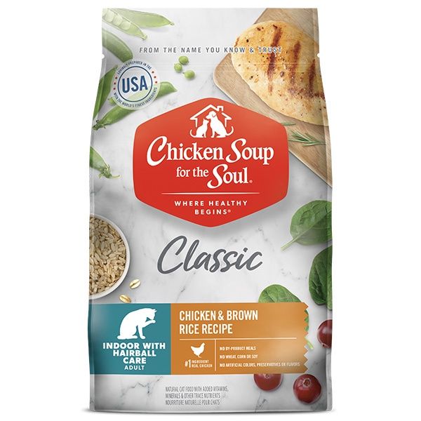 Chicken Soup for the Soul Classic Indoor w/ Hairball Care Chicken &amp; Brown Rice Dry Cat Food, Size: 4.5lb