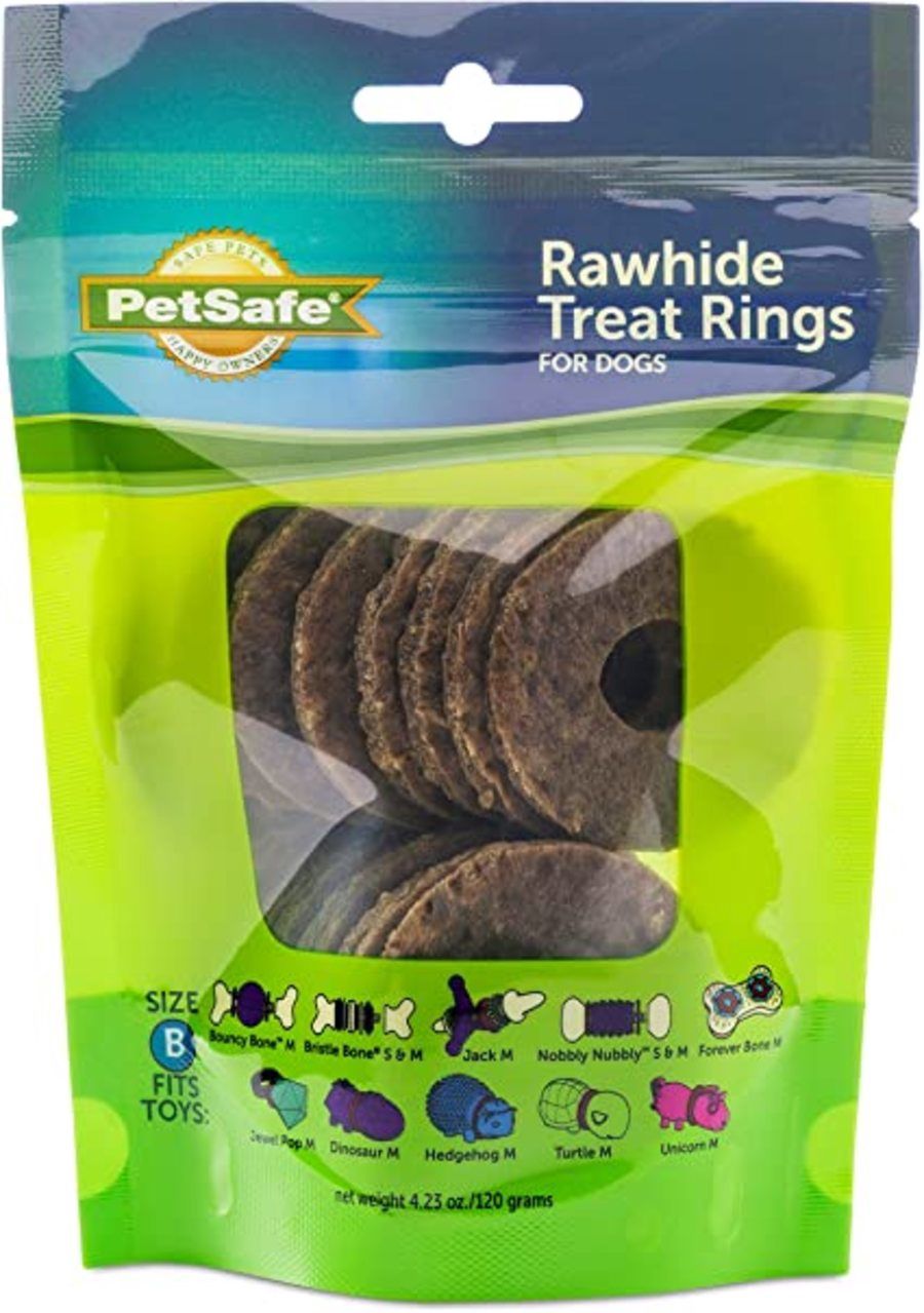 Busy Buddy Natural Rawhide Rings Peanut Butter Flavor Size B, Package Size: 16 count