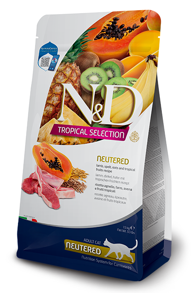 Farmina N&amp;D Tropical Select Lamb/Spelt/Oats/Fruit Neuter Dry Cat Food, Package Size: 3.3lb