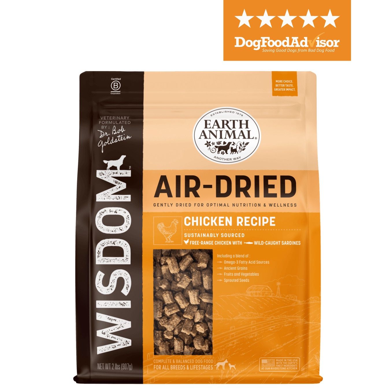 Earth Animal Wisdom Chicken Recipe Air-Dried Dog Food, Size: 2LB