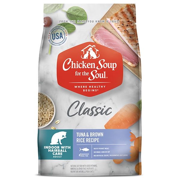 Chicken Soup for the Soul Classic Indoor w/ Hairball Care Tuna &amp; Brown Rice Dry Cat Food, Size: 4.5lb