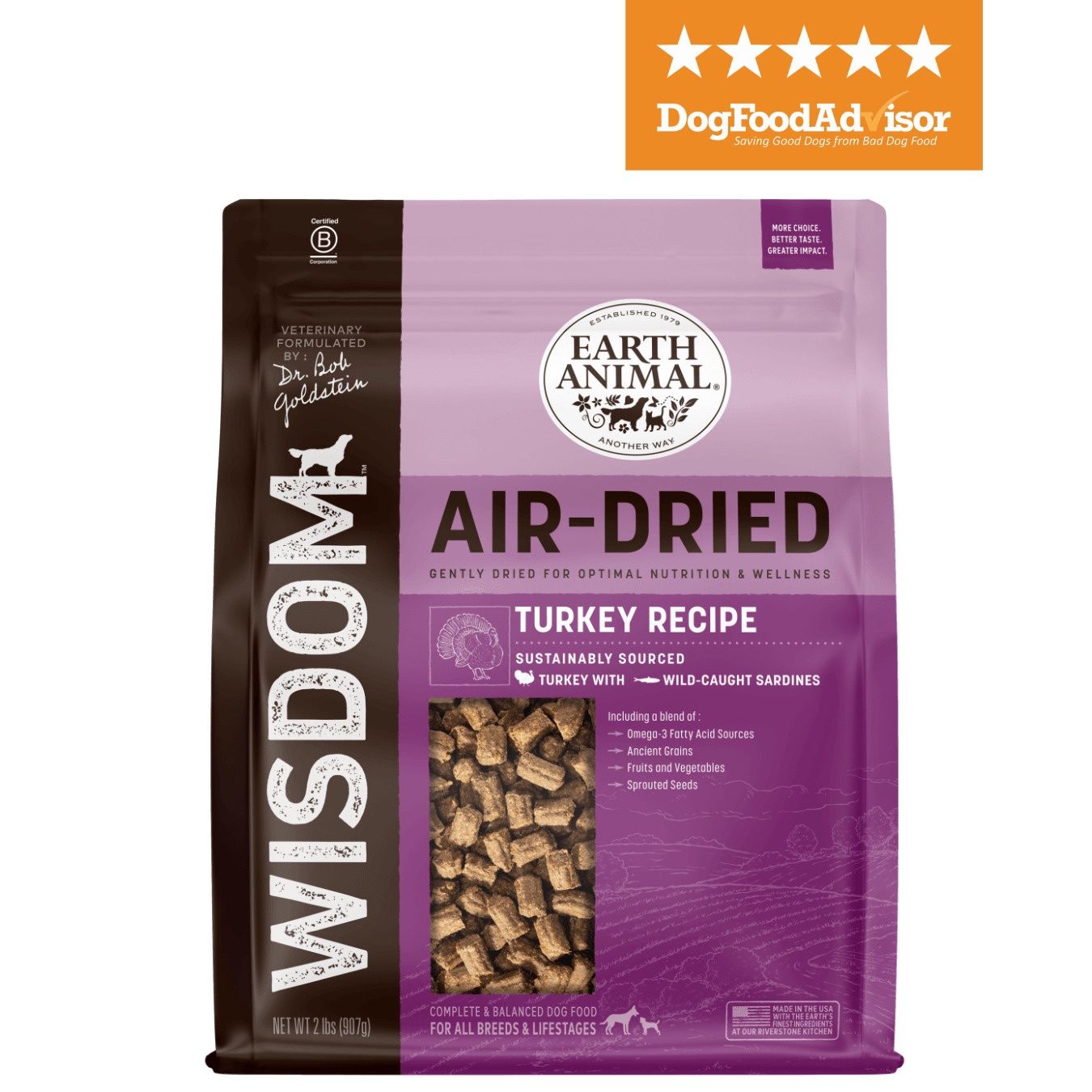 Earth Animal Wisdom Turkey Recipe Air-Dried Dog Food, Size: 2lb