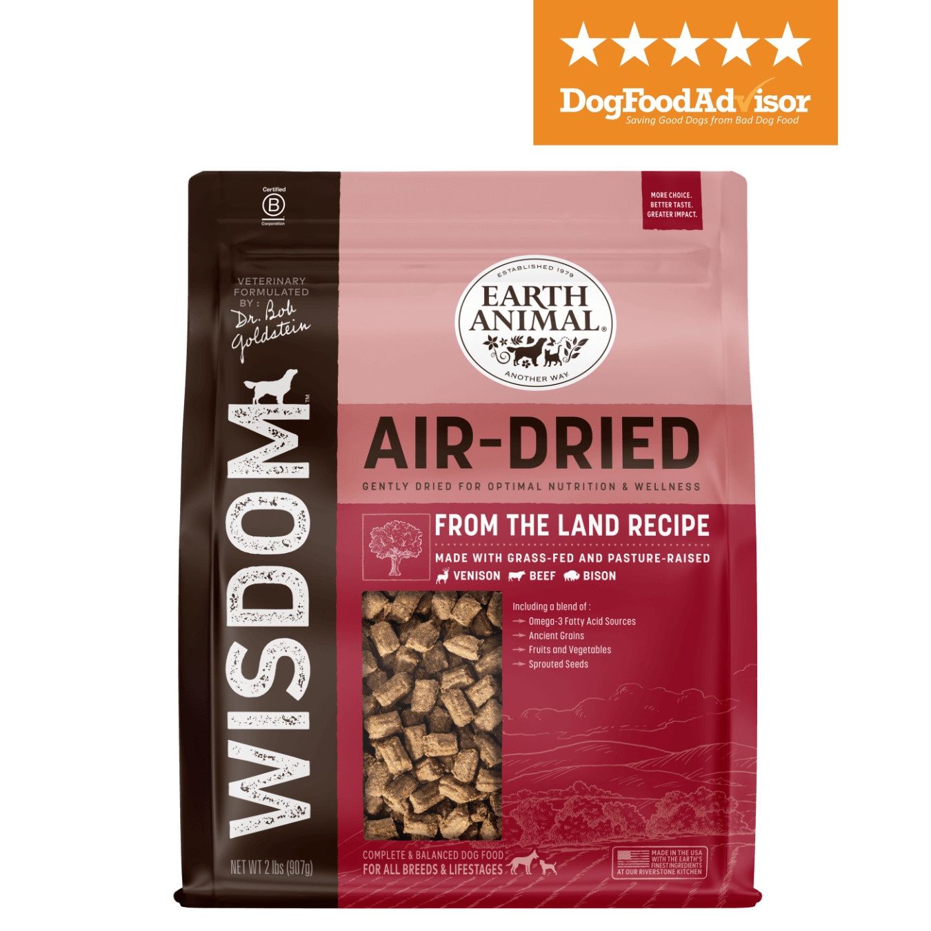 Earth Animal Wisdom From the Land Recipe Air-Dried Dog Food, Size: 2LB