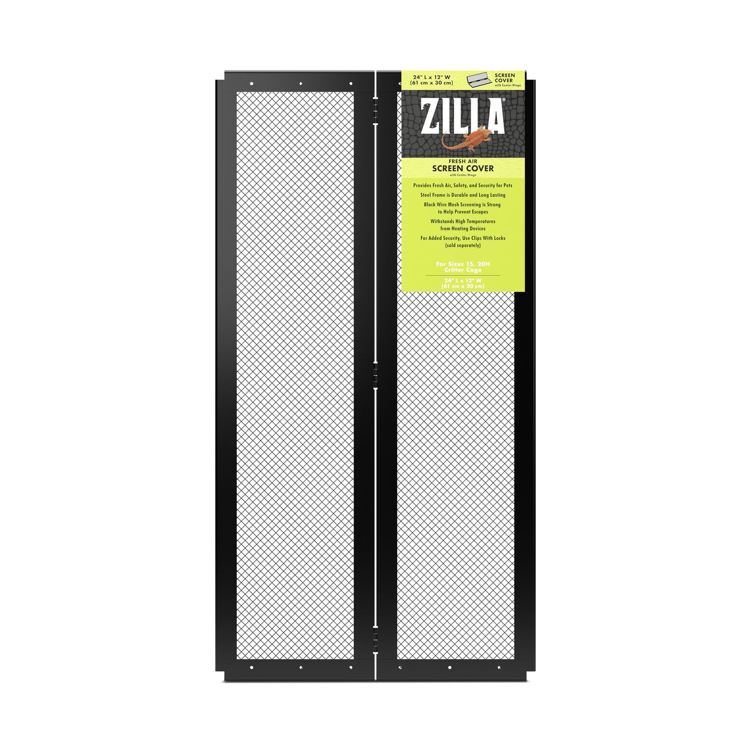 Zilla Fresh Air Screen Cover with Center Hinge Black, Size: 15/20H Gallon 24"L x 12"W