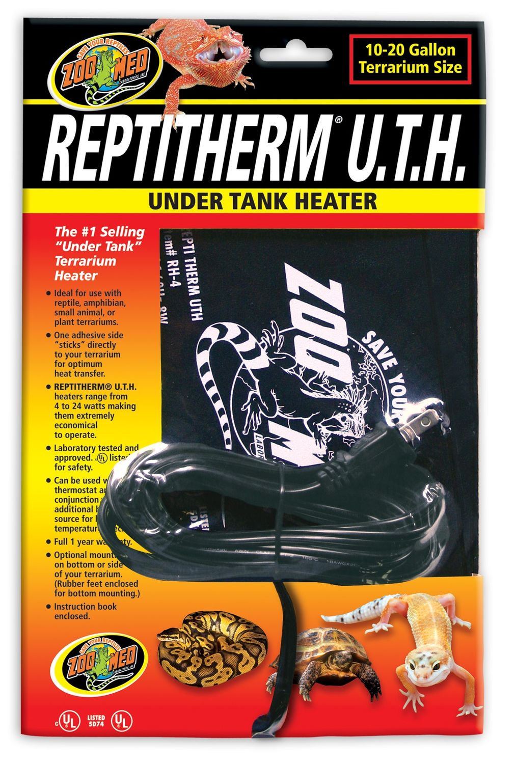 Zoo Med ReptiTherm Under Tank Heater, Size: 10-20 Gallon (6" x 8")