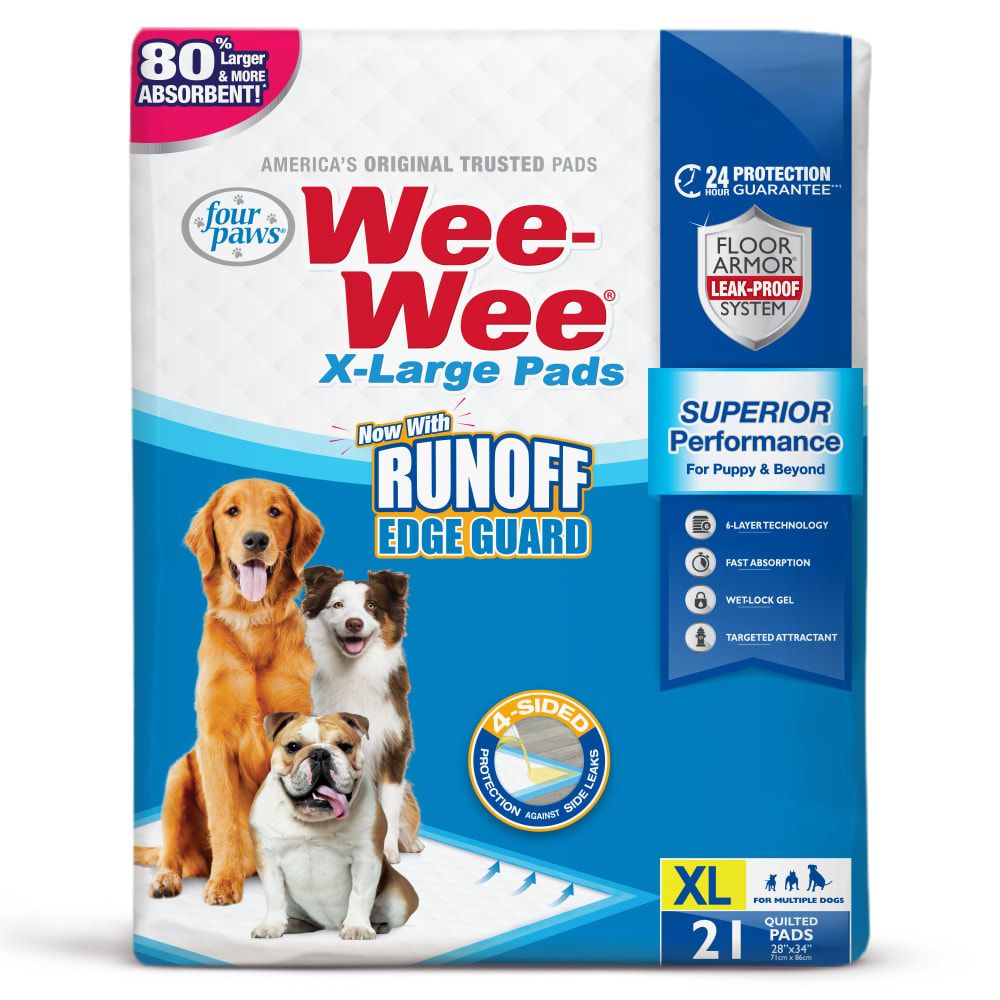 Four Paws Wee-Wee Superior Performance X-Large Dog Pee Pads with Runoff Edge Guard, Package Size: 21 count