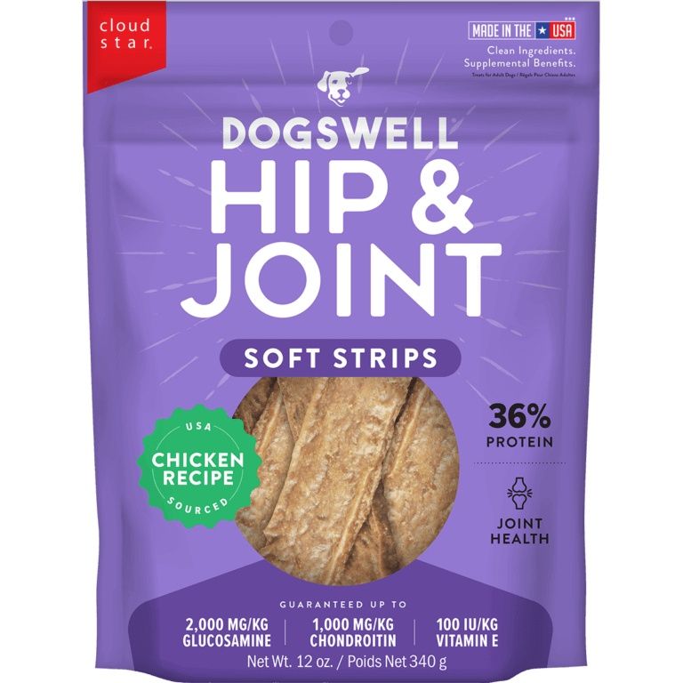 Dogswell Hip &amp; Joint Soft Strips Dog Treats, Chicken, Package Size: 12 oz.