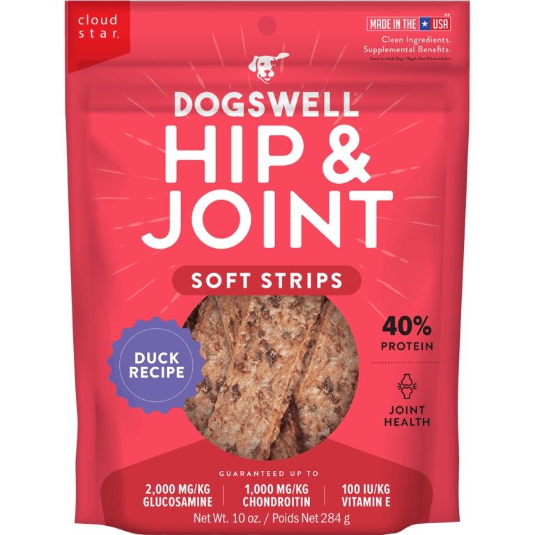 Dogswell Hip &amp; Joint Soft Strips Dog Treats, Duck Recipe, Package Size: 10 oz.