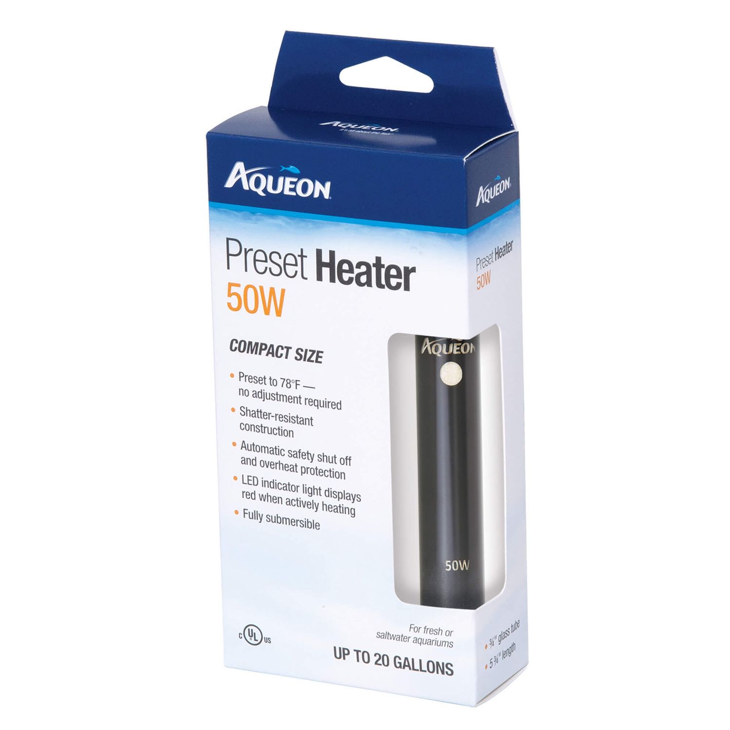 Aqueon Preset Aquarium Heater Compact Size, Size: 50 Watt
