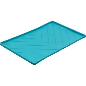 Messy Mutts Silicone Non-Slip Dog Bowl Mat with Raised Edge to Contain the Spills, Medium 20" x 12", Color: Blue