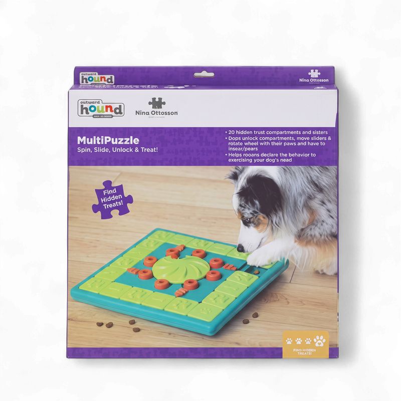 Outward Hound MultiPuzzle Interactive Dog Treat Puzzle Toy, Blue