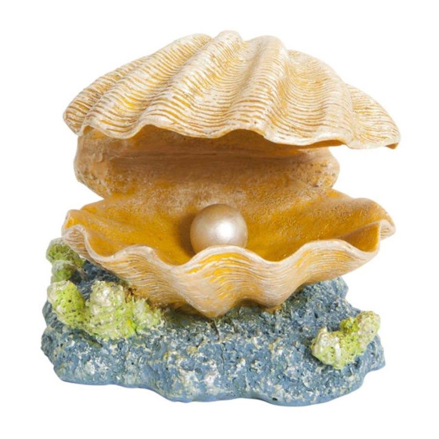 GloFish Clam Aquarium Ornament Gold/Black/Yellow Small