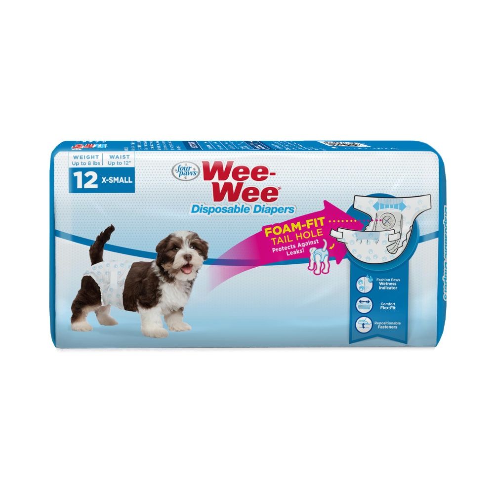 Four Paws Wee-Wee Disposable Dog Diapers, Package Size: 12 count, Size: X-Small - Up to 12" waist