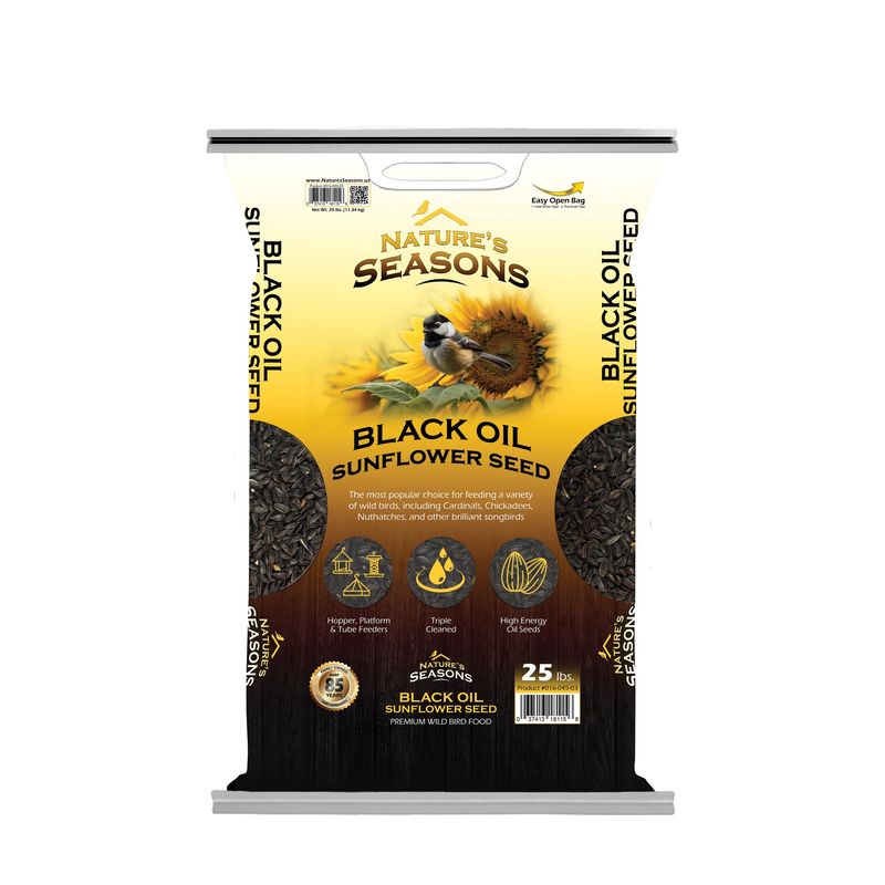 Nature's Seasons Black Oil Sunflower Wild Bird Seed, 25lb Bag