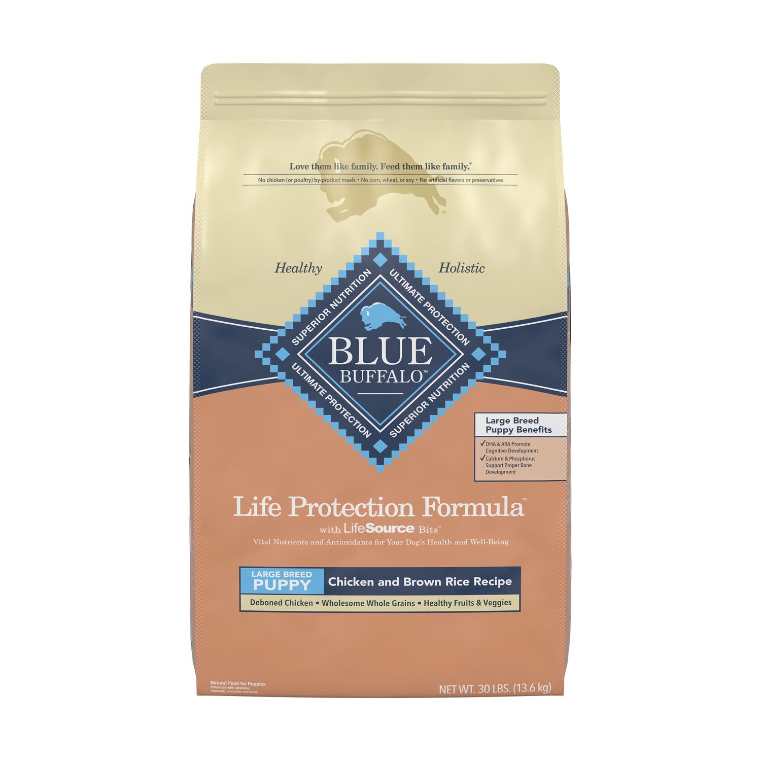 Blue Buffalo Life Protection Formula Large Breed Puppy Chicken &amp; Brown Rice Dry Dog Food, Size: 30lb