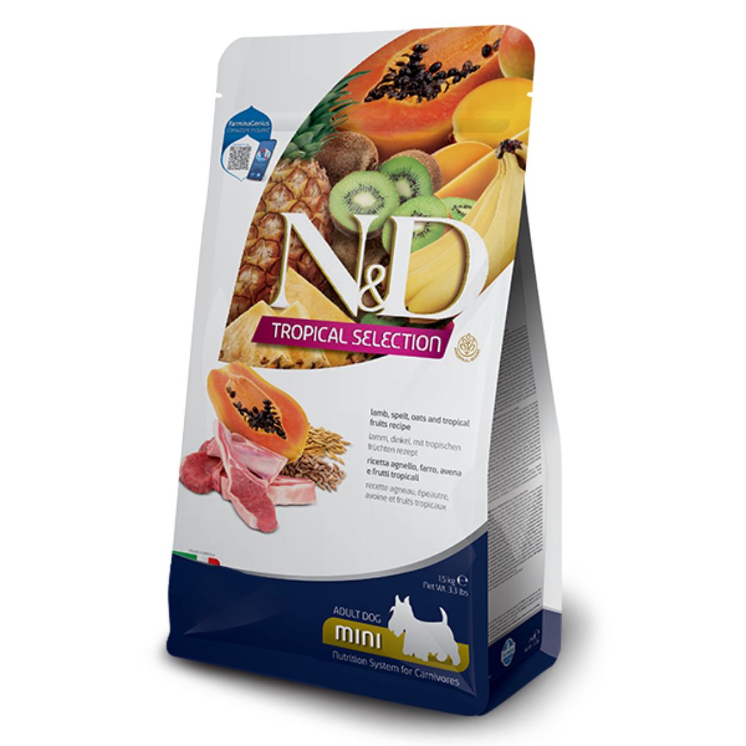 Farmina N&amp;D Tropical Selection Lamb, Spelt, Oats, and Tropical Fruits Dry Dog Food, Kibble Size: Mini, Size: 3.3LB