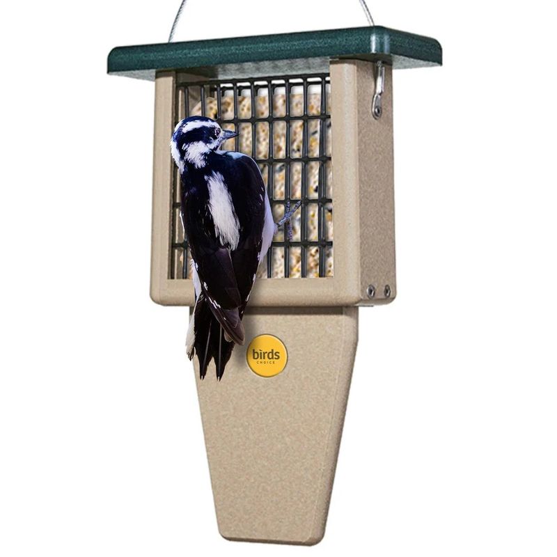 Birds Choice Tail Prop Single Suet Cake Bird Feeder in Taupe/Green Recycled Plastic