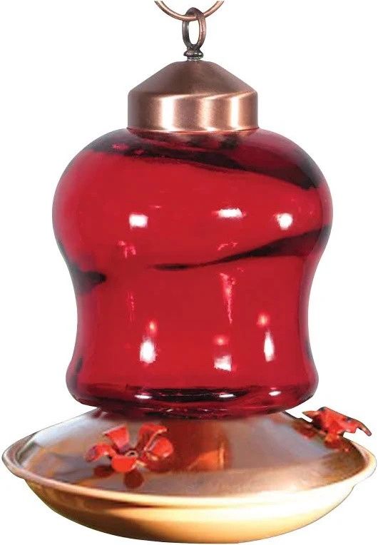 Audubon Brushed Copper Ruby Glass Hummingbird Feeder
