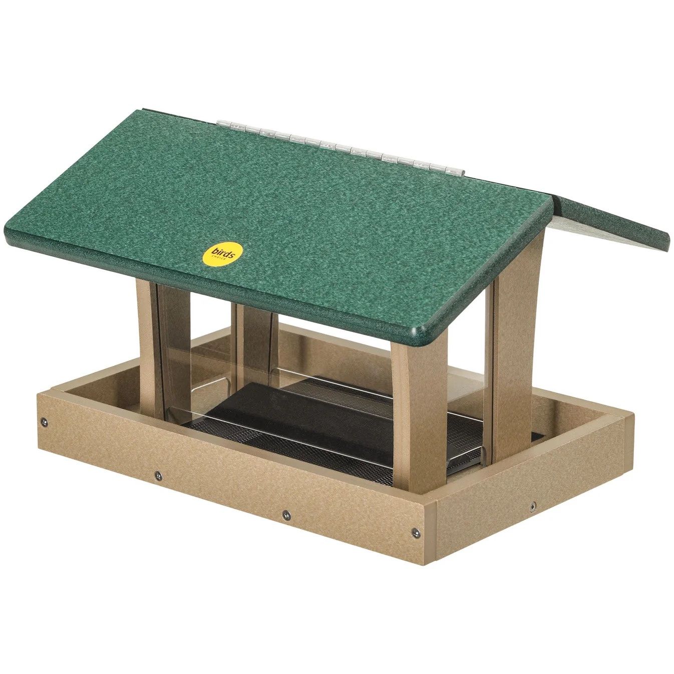 Birds Choice Medium 4 Sided Hopper Bird Feeder in Taupe and Green Recycled Plastic