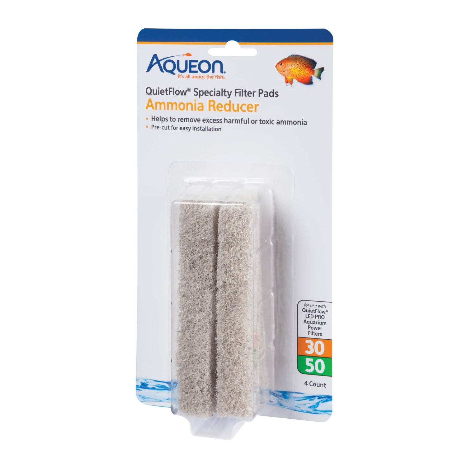 Aqueon Quiet Flo 30/50 Replacement Specialty Filter Pads Ammonia Reducer, Package Size: 4 count