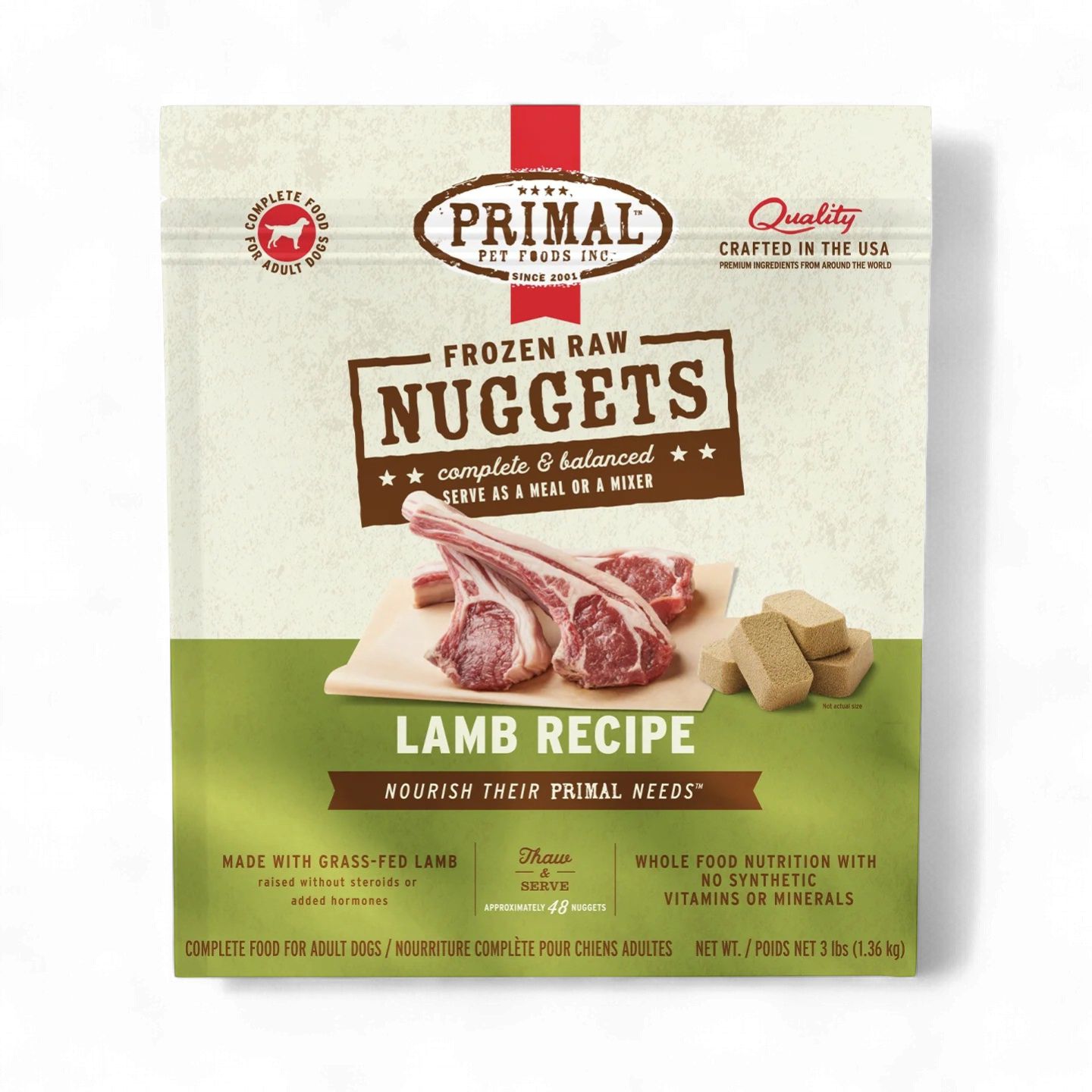 Primal Frozen Raw Nuggets Dog Food Lamb Recipe, Size: 3 lb.