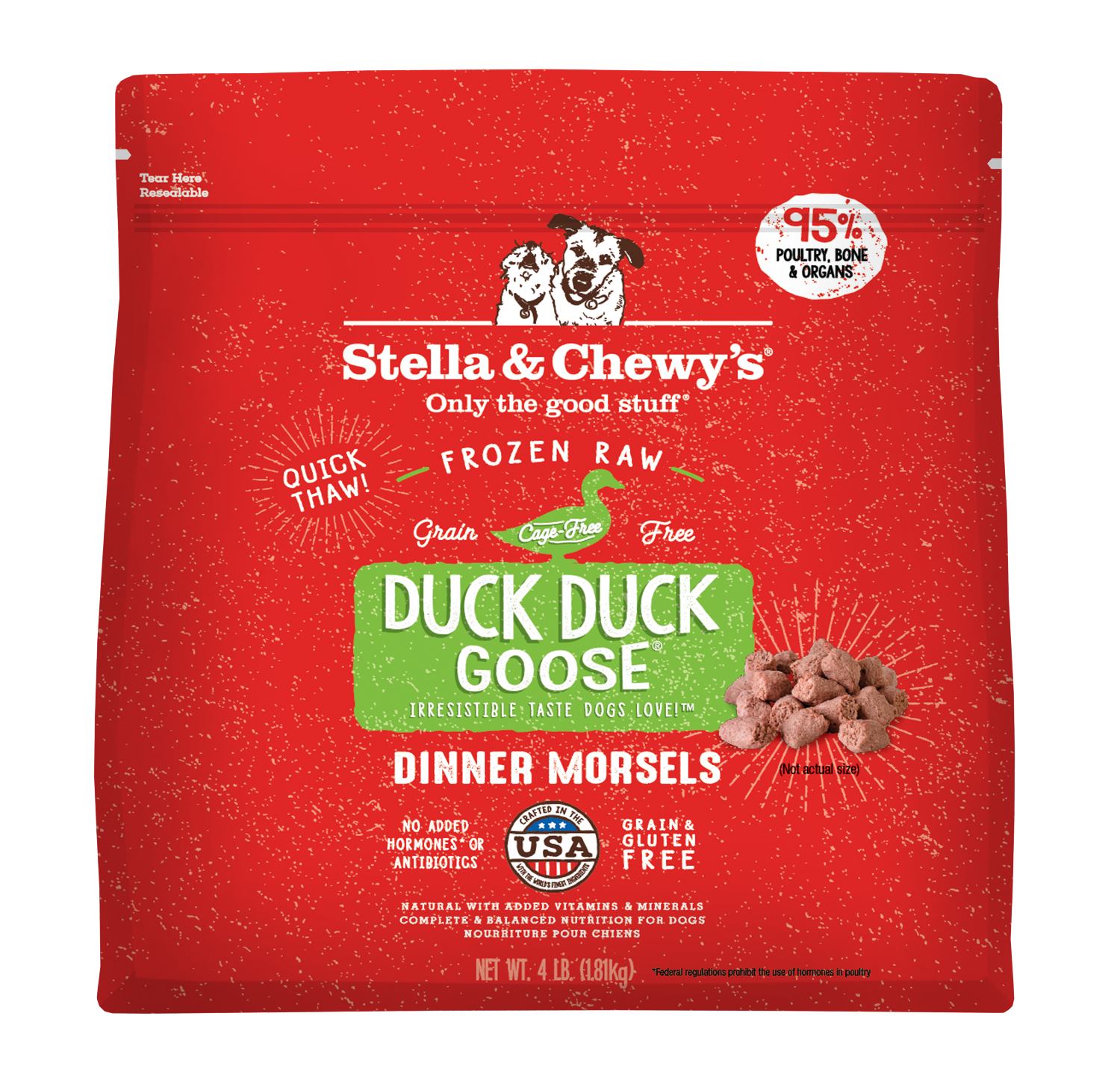 Stella &amp; Chewy's Duck Duck Goose Morsels Frozen Raw Dog Food, Size: 4lb