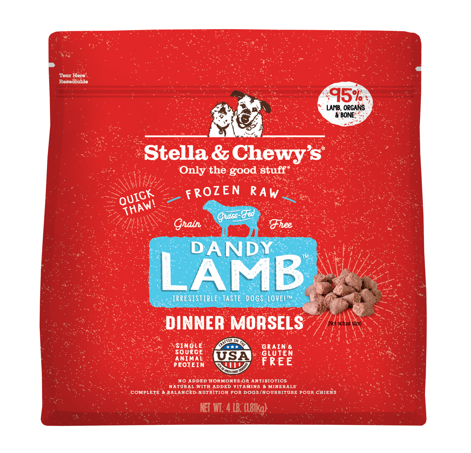 Stella &amp; Chewy's Dandy Lamb Morsels Frozen Raw Dog Food, Size: 4lb
