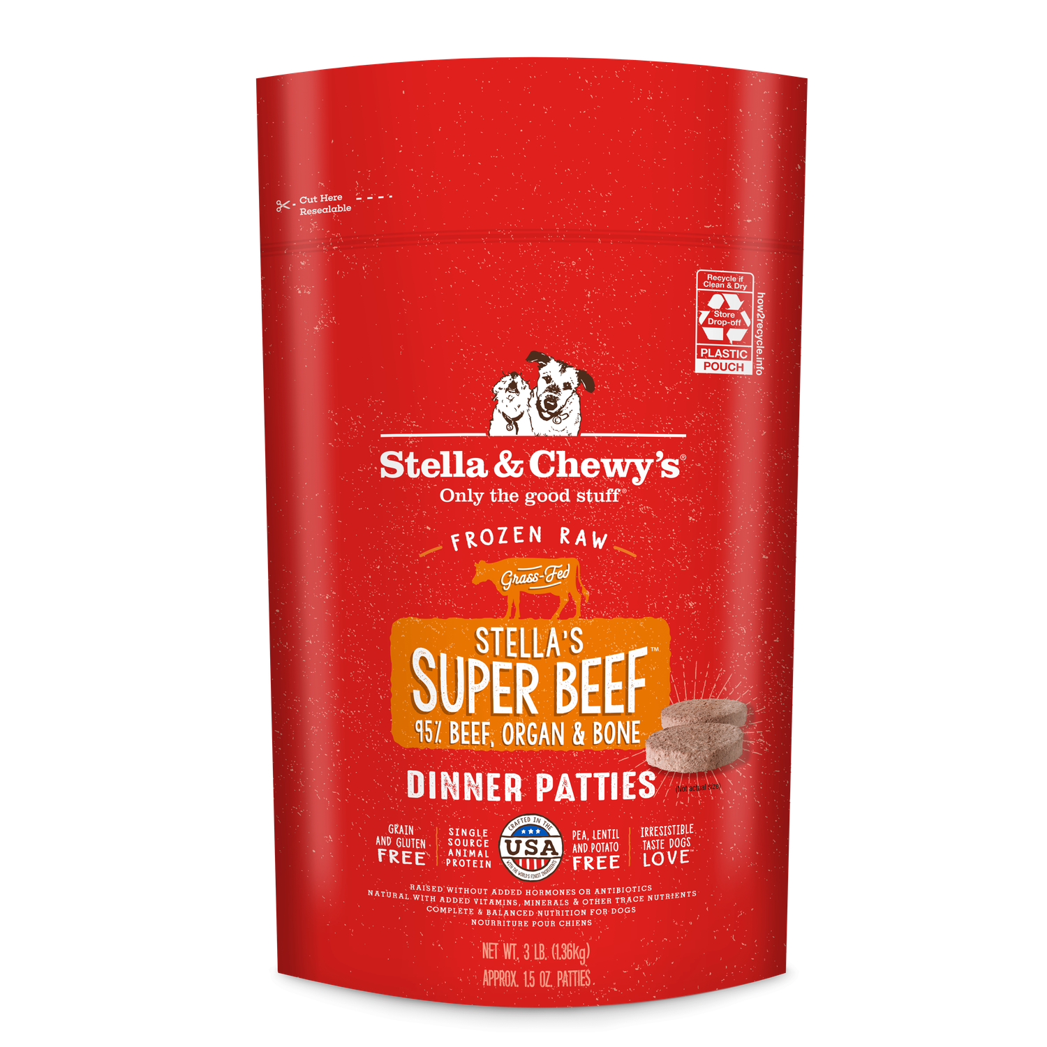 Stella &amp; Chewy's Stella’s Super Beef Patties Frozen Raw Dog Food, Size: 3lb