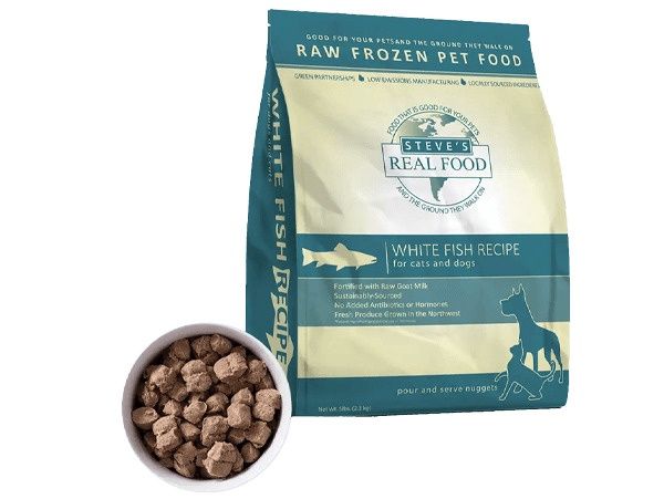 Steve's Real Food Frozen Raw Dog &amp; Cat Food WHITE FISH RECIPE, Package Size: 5lb Nuggets
