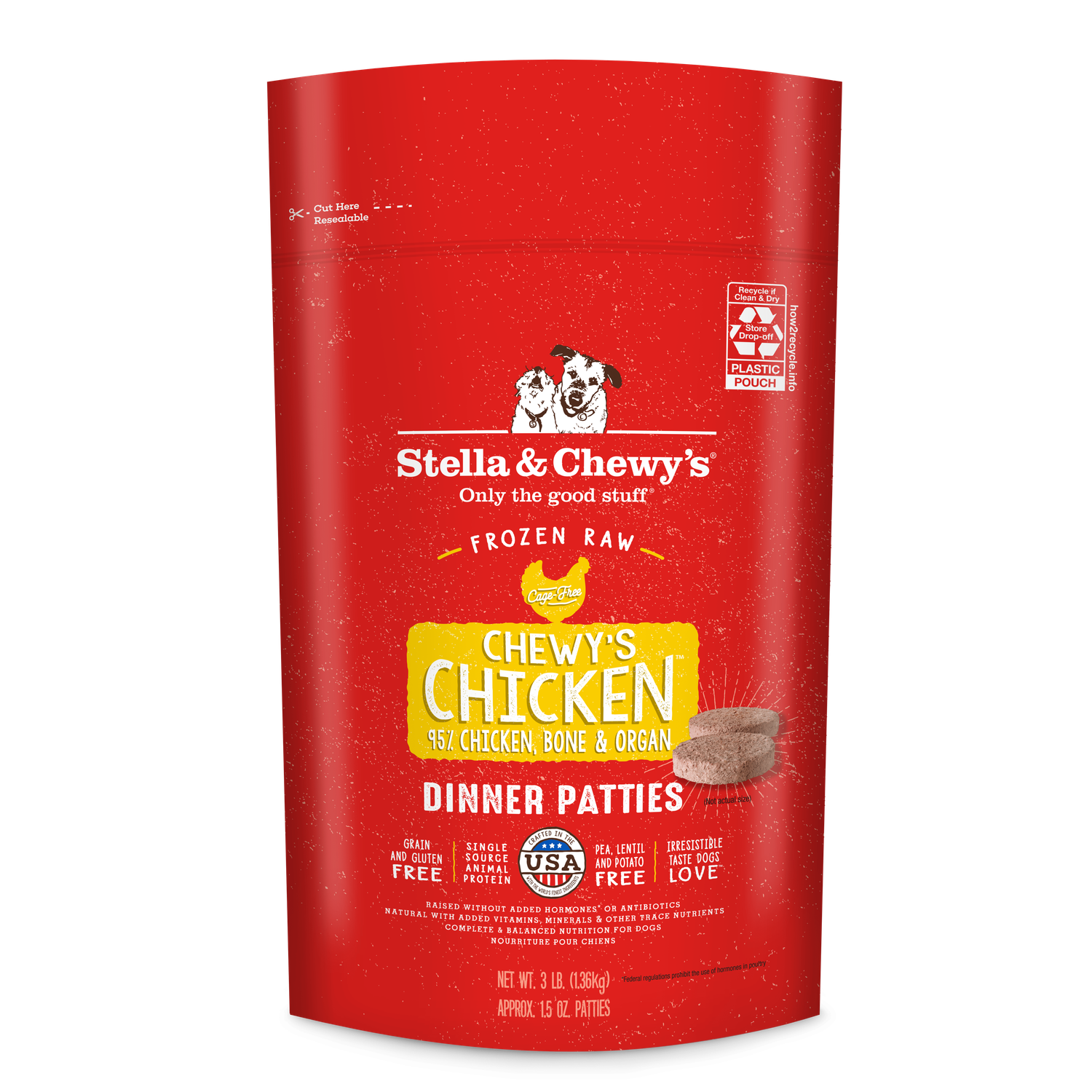 Stella &amp; Chewy's Chewy's Chicken Patties Frozen Raw Dog Food, Size: 3lb