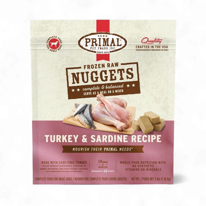Primal Frozen Raw Nuggets Dog Food Turkey &amp; Sardine Recipe