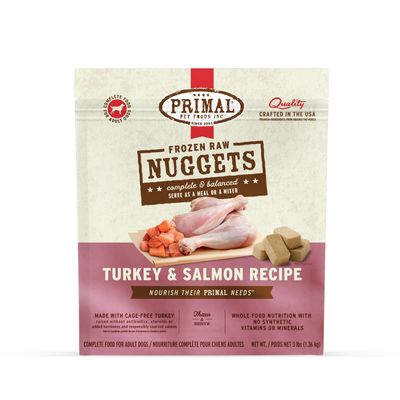 Primal Frozen Raw Nuggets Dog Food Turkey &amp; Salmon Recipe