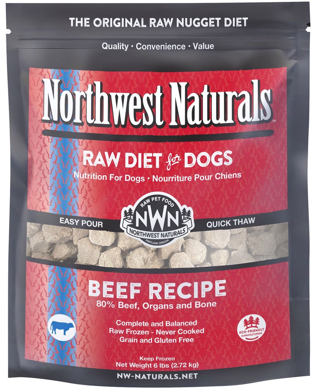 Northwest Naturals Frozen Raw Diet for Dogs Beef Recipe, Package Size: 6lb