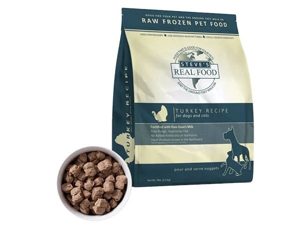 Steve's Real Food Frozen Raw Dog &amp; Cat Food TURKEY RECIPE, Package Size: 5lb Nuggets