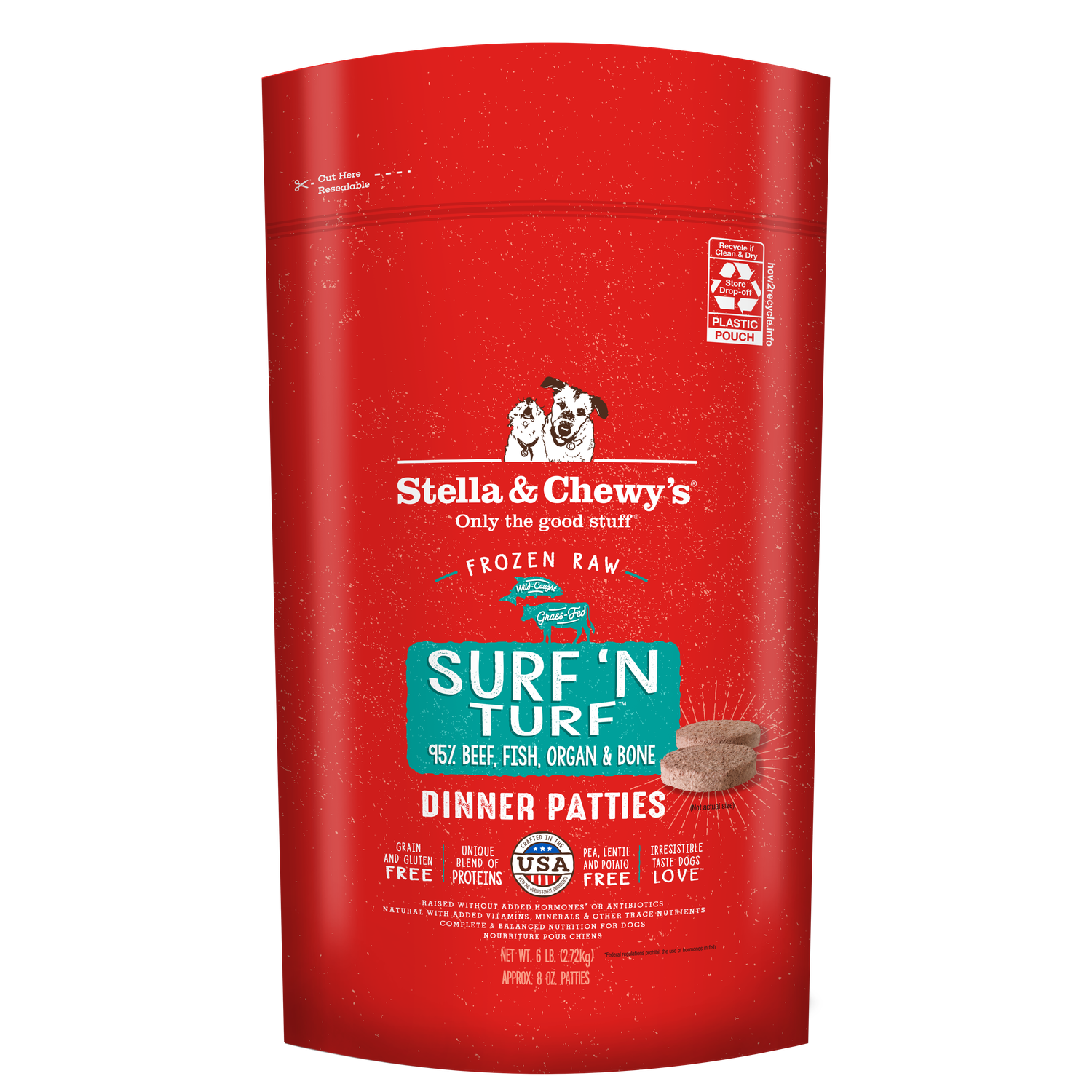 Stella &amp; Chewy's Surf &amp; Turf Patties Frozen Raw Dog Food, Size: 6lb