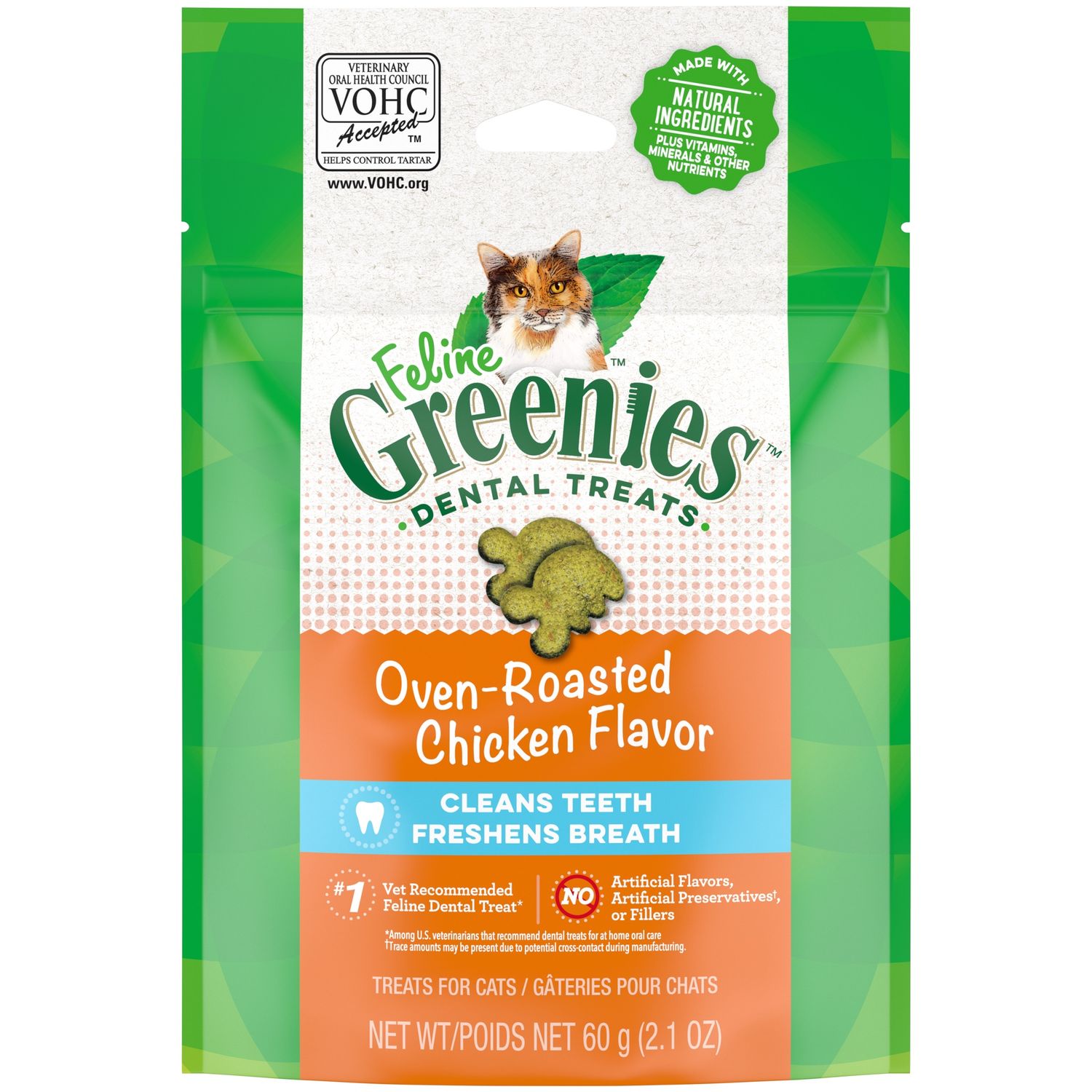 Feline Greenies Dental Care Oven Roasted Chicken Flavor Cat Treats, Size: 2.1oz