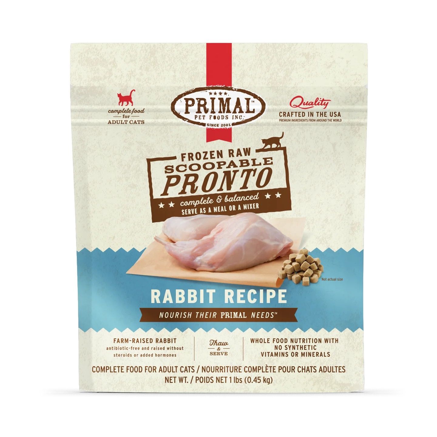 Primal Frozen Raw Scoopable Pronto Cat Food Rabbit Recipe, Package Size: 1 lb.