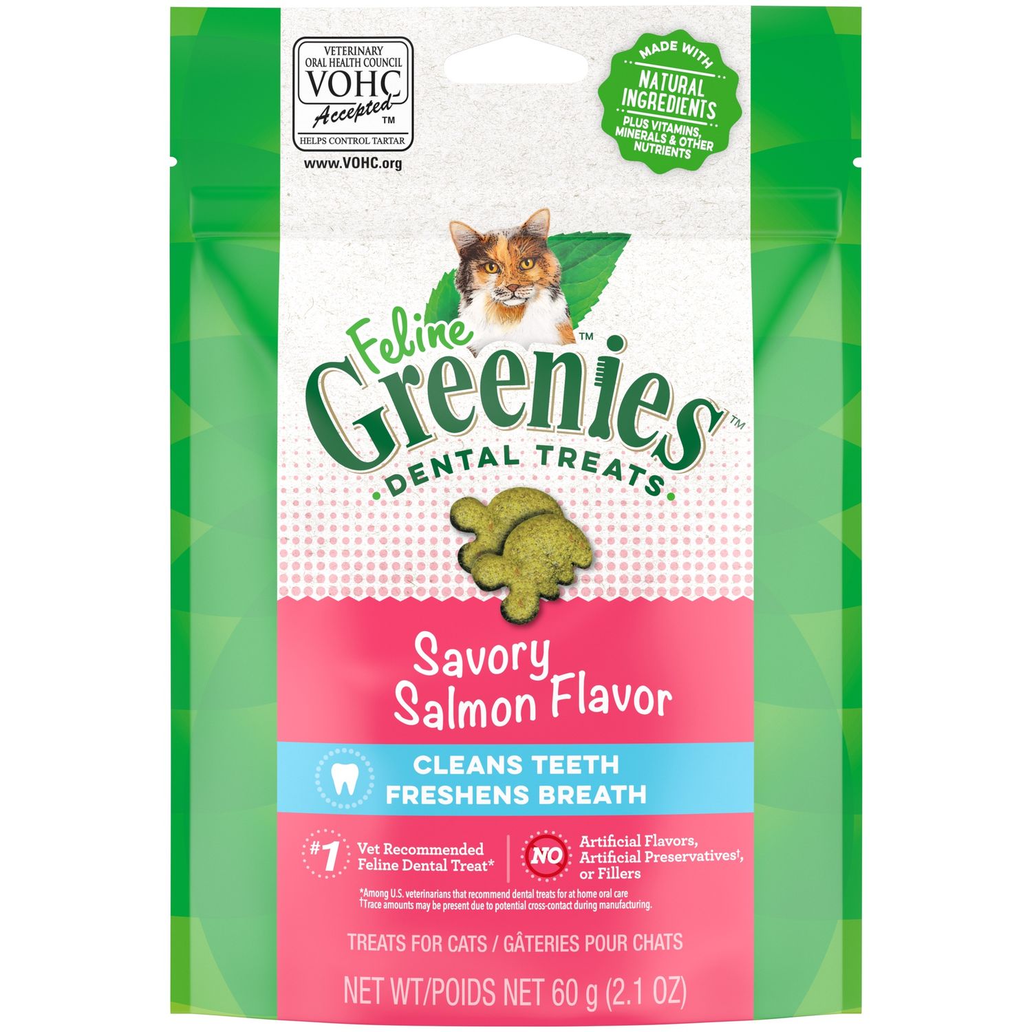 Feline Greenies Dental Care Savory Salmon Flavor Cat Treats, Size: 2.1oz