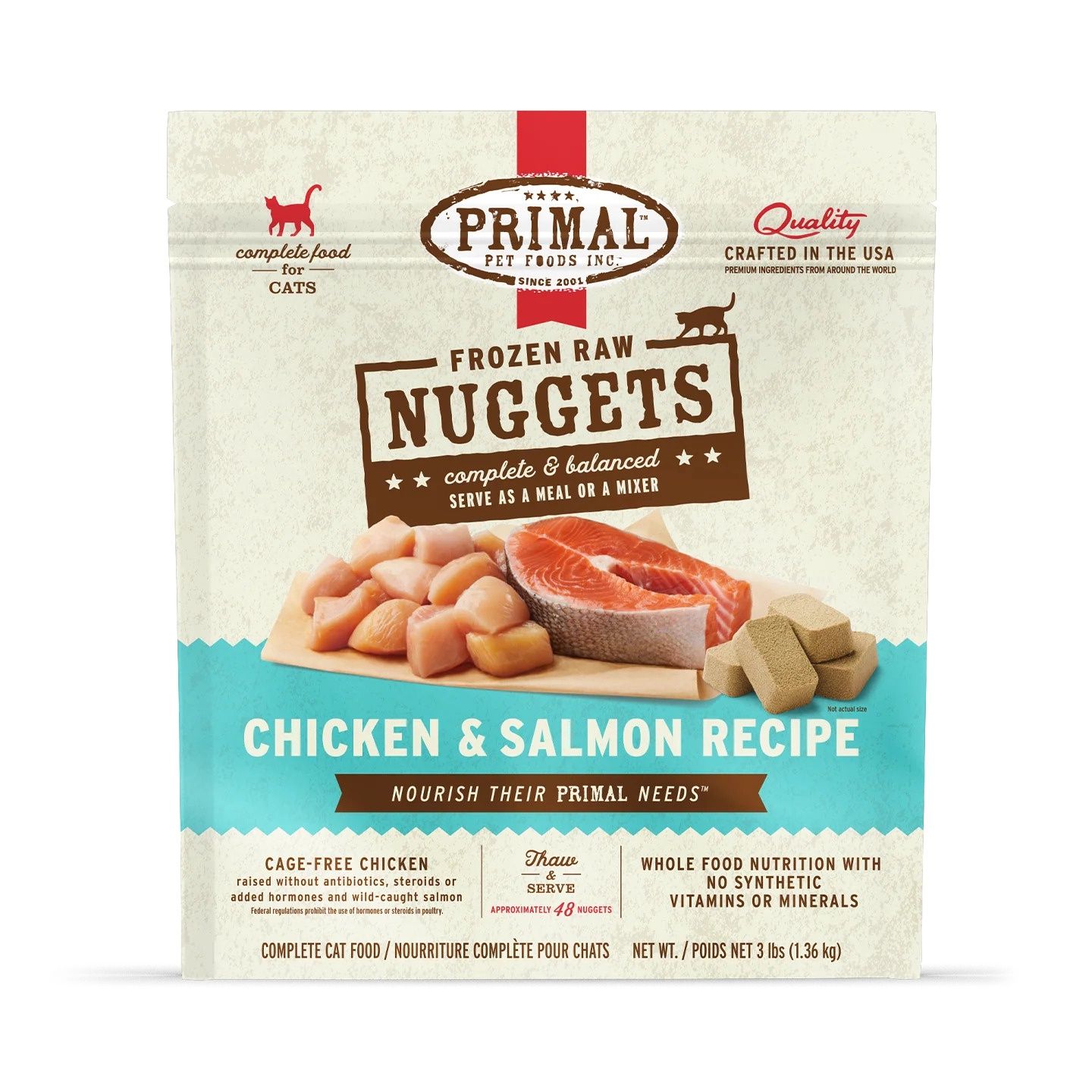 Primal Frozen Raw Nuggets Cat Food Chicken &amp; Salmon Recipe, Package Size: 3lb