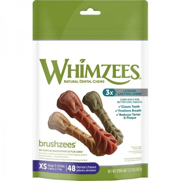 Whimzees Natural Dental Dog Treats Brushzees 12.7oz., Package Size: 48 Count, Size: X-Small
