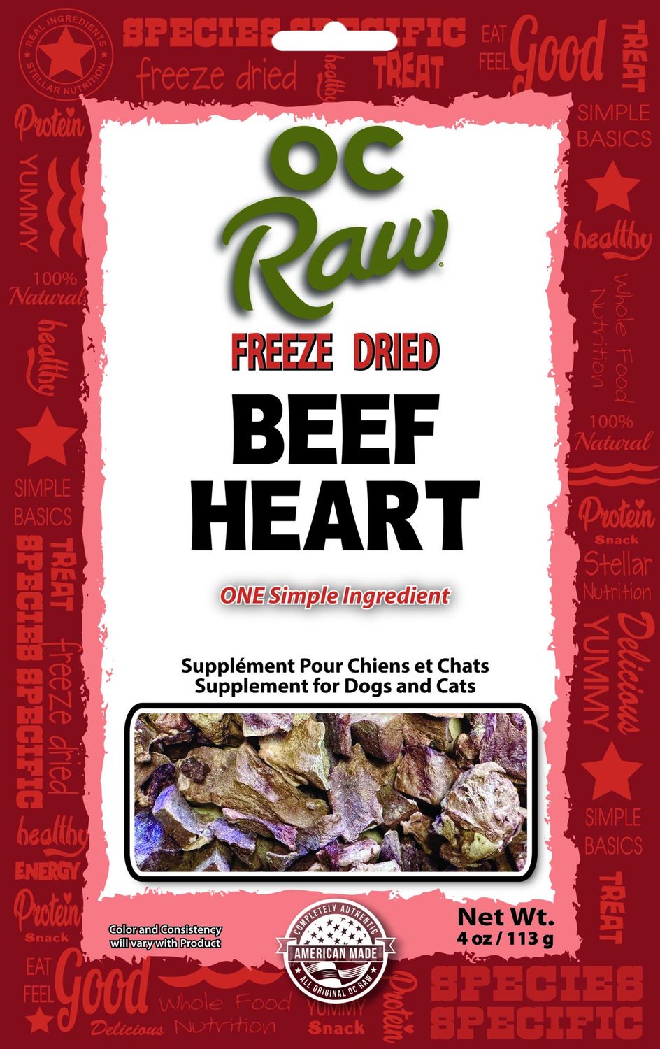 OC Raw Freeze Dried Beef Hearts Dog and Cat Treats, Package Size: 4oz