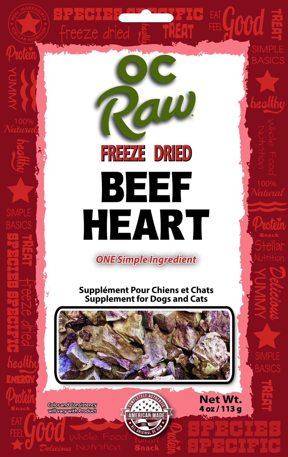OC Raw Freeze Dried Beef Hearts Dog and Cat Treats, Size: 4oz