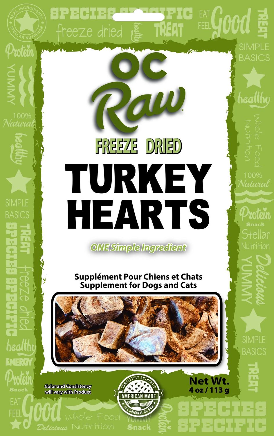 OC Raw Freeze Dried Turkey Hearts Dog and Cat Treats, Package Size: 4oz