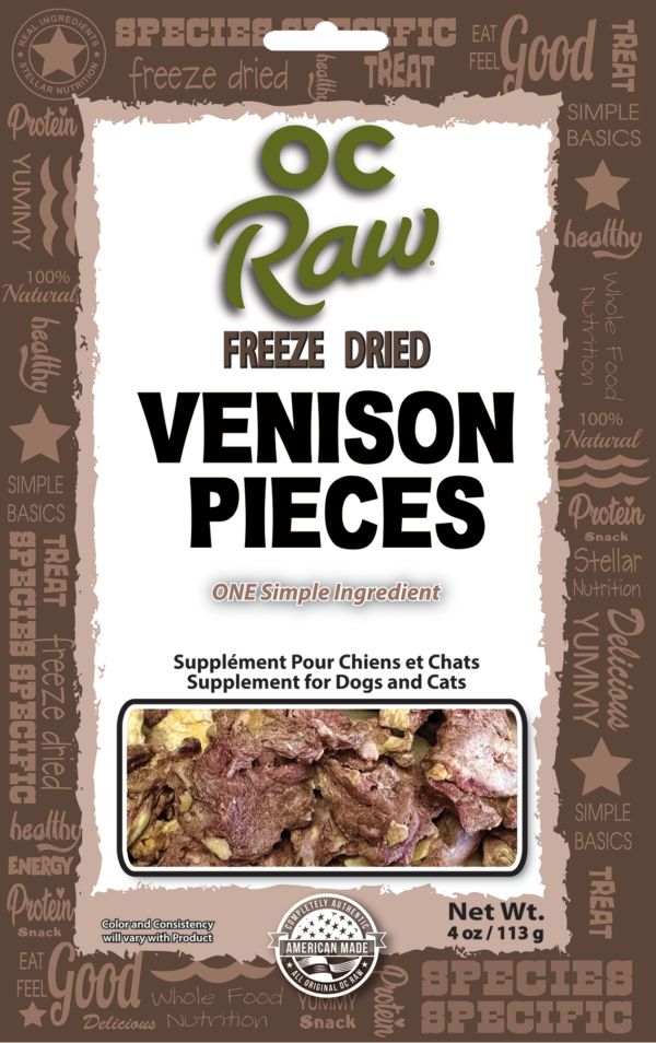 OC Raw Freeze Dried Venison Pieces Dog and Cat Treats, Package Size: 4oz
