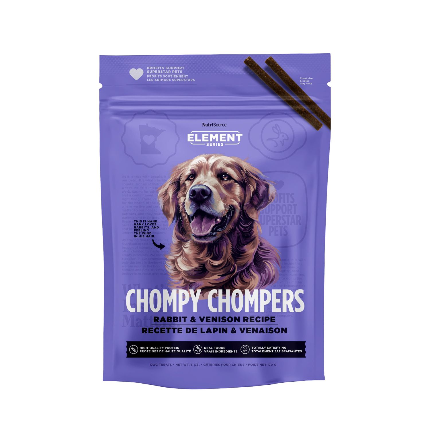 NutriSource Element Chompy Chompers Rabbit &amp; Venison Dog Treats, Size: 6oz