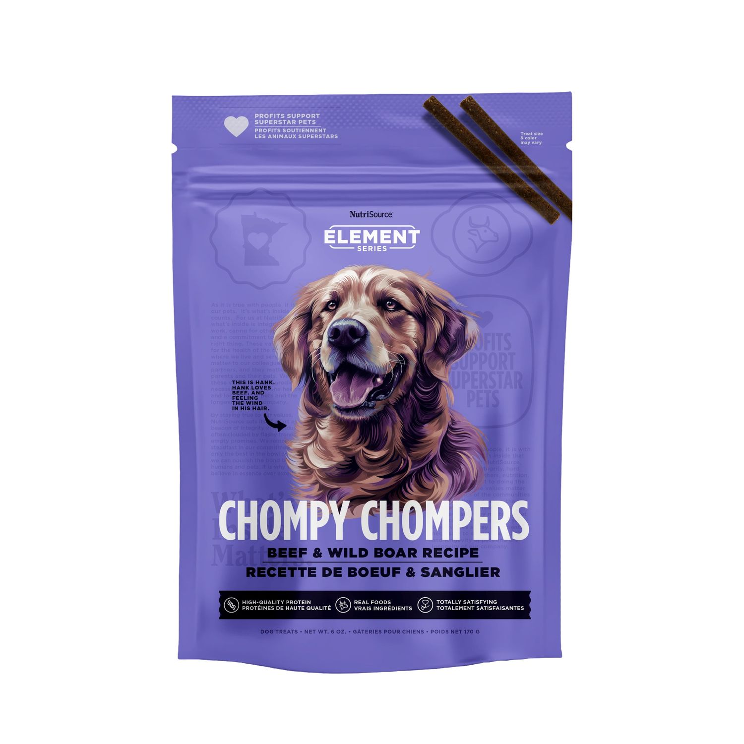 NutriSource Element Chompy Chompers Beef &amp; Wild Boar Dog Treats, Size: 6oz